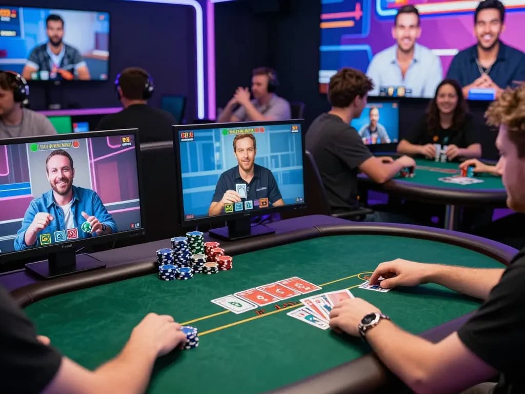 Playing an exciting online poker game at https://lucky88za.com/ with vibrant screens displaying winning hands.