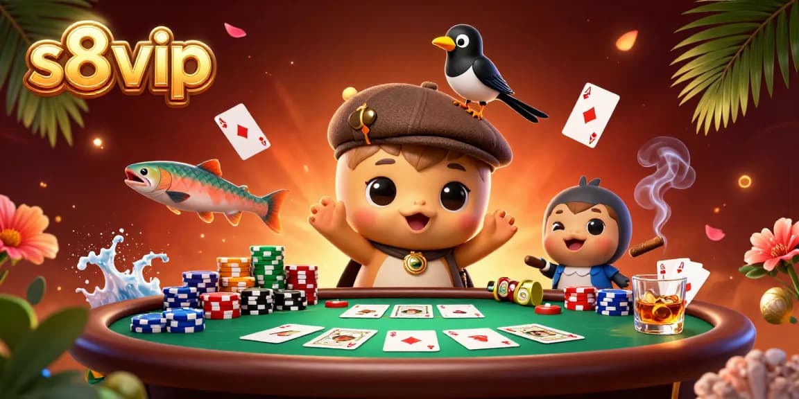 Win big at s8 vip with a thrilling 3D cartoon casino illustration featuring baby Nessie and friends.