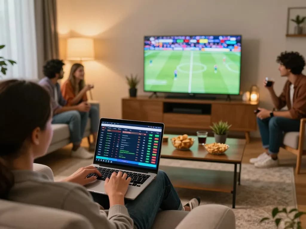 Engaged in sports betting at https://lu88y.com/, an individual analyzes odds and strategies from their cozy living room.