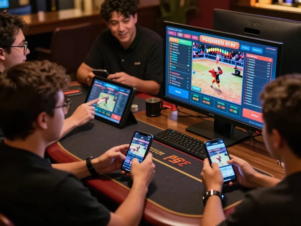 Daga players actively placing bets during a live chicken fight event on their smartphones