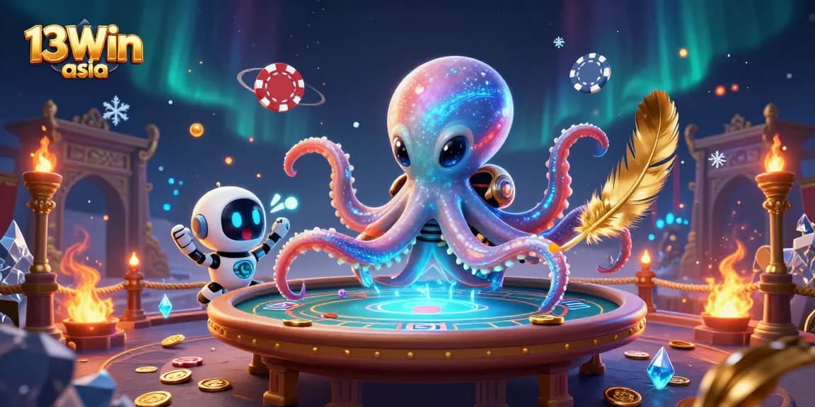 Engage in thrilling poker action with 13Win asia's immersive casino experience and vibrant 3D illustration.