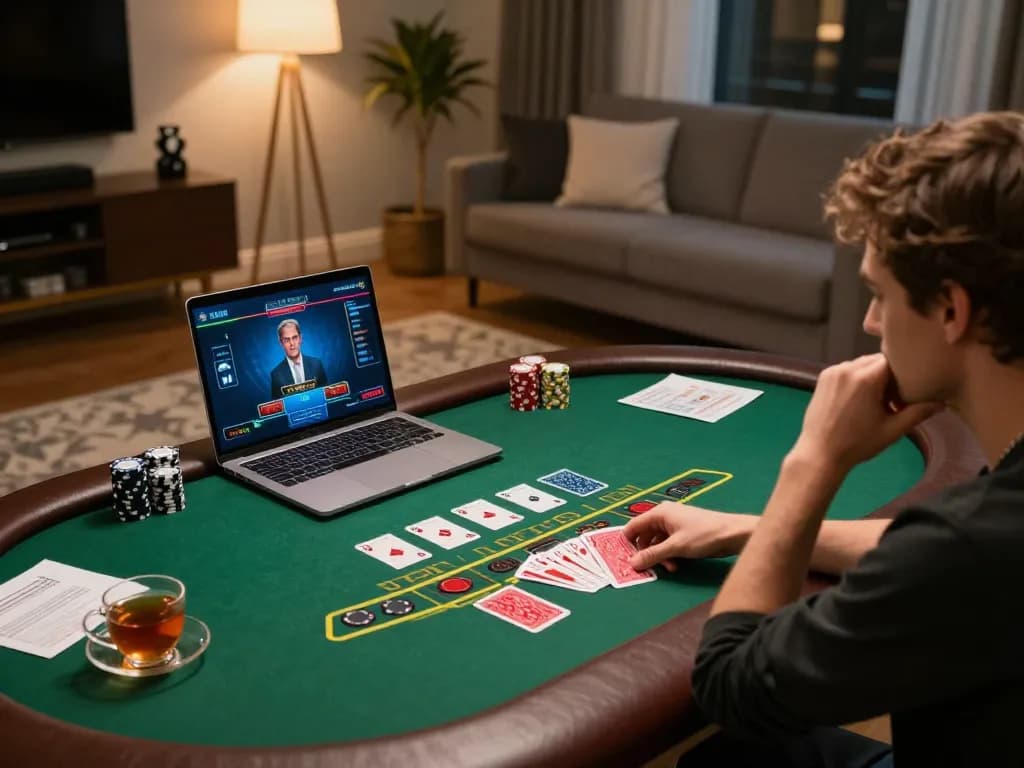 GA88 player strategizing during live dealer blackjack game on laptop at home