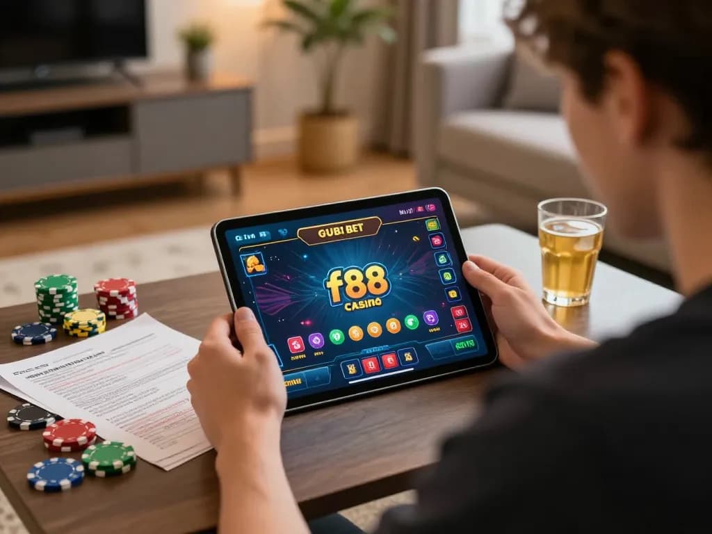 Engage with f88 bet on a tablet while enjoying a cozy home gaming atmosphere.