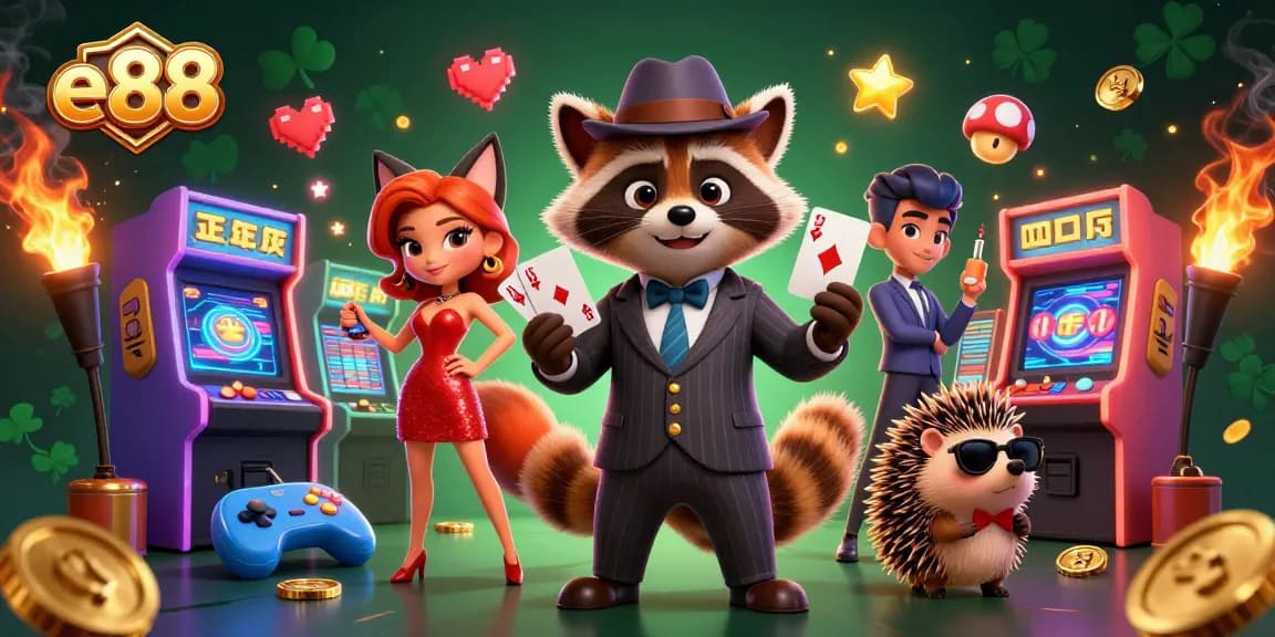 Experience the excitement of e88 gaming with animated characters in a vibrant casino scene.