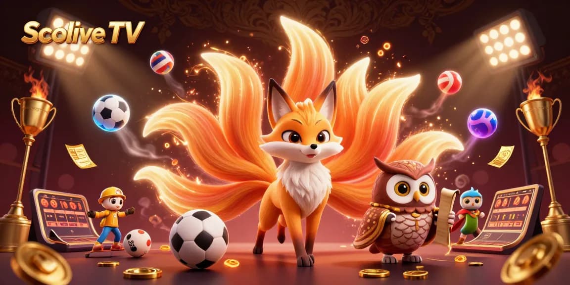 Socolive TV features a vibrant scene of dynamic sports elements and enchanting characters celebrating the spirit of gaming.