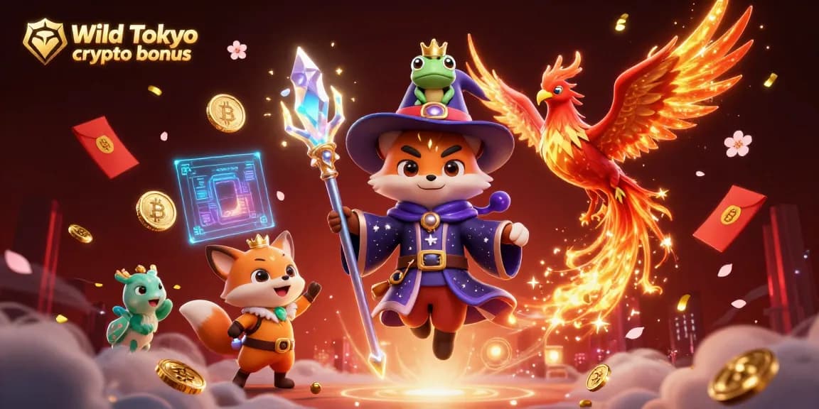 Gioca al Wild Tokyo crypto bonus e scopri l'illustrazione del casinò neon con elementi magici.