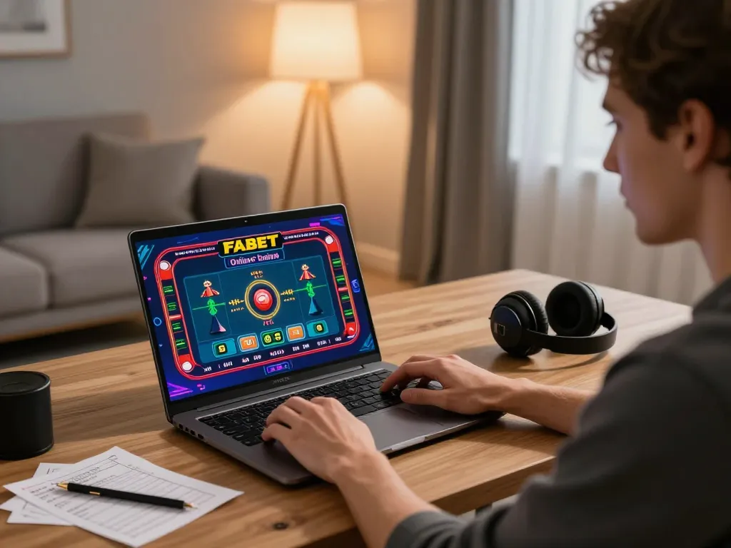 Engaging online roulette session at FABET with focused player in a cozy home setting