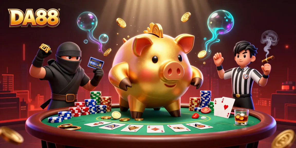 Engage with DA88's thrilling poker world, featuring vibrant characters playing high-stakes games.