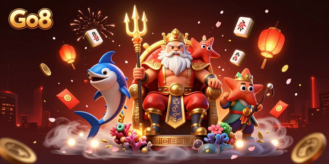 Experience thrilling gaming at Go8 with an energetic scene featuring Neptune and samurai!