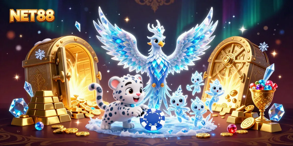 Experience NET88's exciting ice-themed casino adventure with vibrant characters and riches.