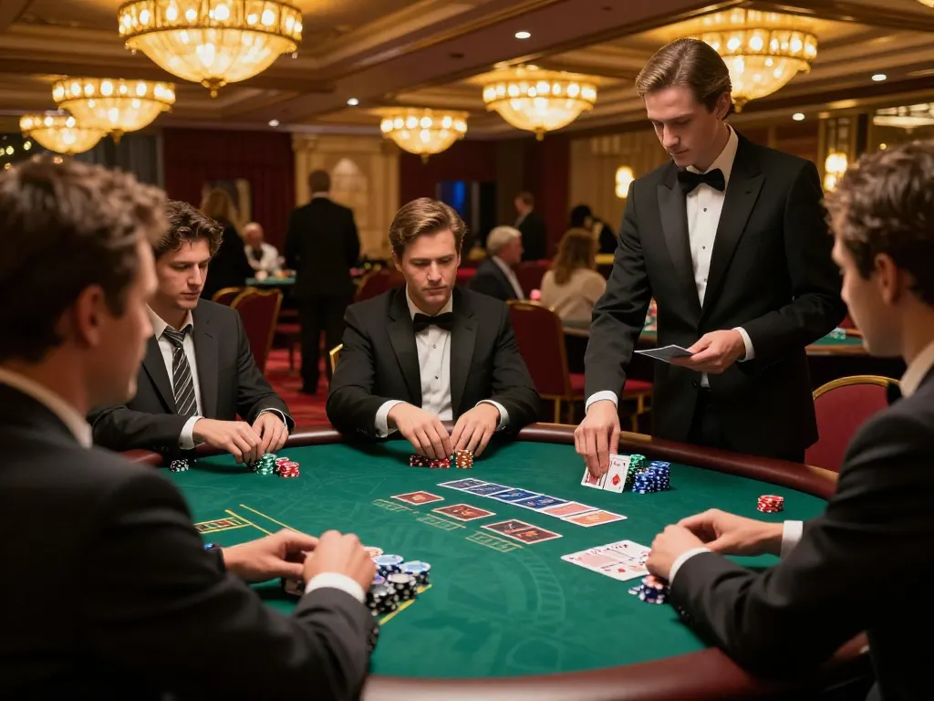 Players engaged at lc88 blackjack table during upscale casino game night.