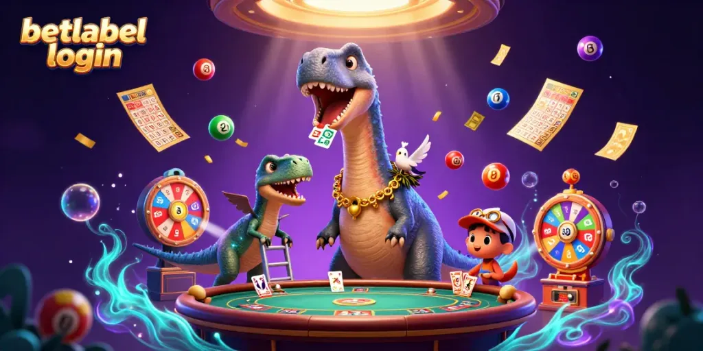 Experience thrilling moments at BetLabel login with 3D cartoon characters, vibrant casino action, and colorful game elements.