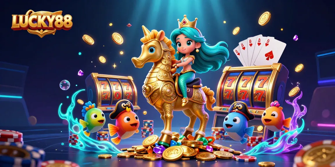 Play LUCKY88 slot with vibrant characters and exciting casino elements in rich underwater scene