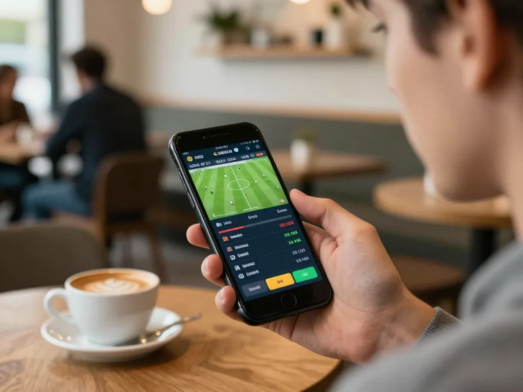 Experience intense moments betting on nhà cái Net88 with a smartphone in a cozy coffee shop