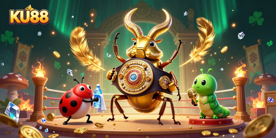 Engage in thrilling betting at KU88 with animated characters and a vibrant casino arena.