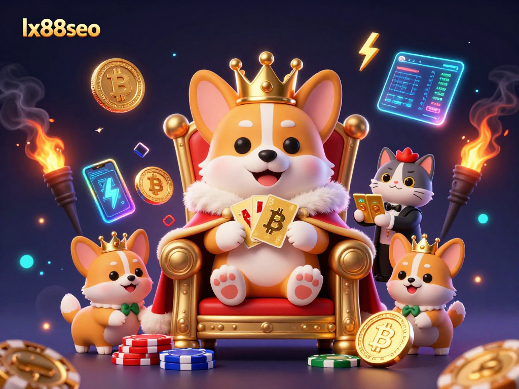 Spin slots for big wins at lx88seo with a royal corgi and crypto flair in an animated scene.