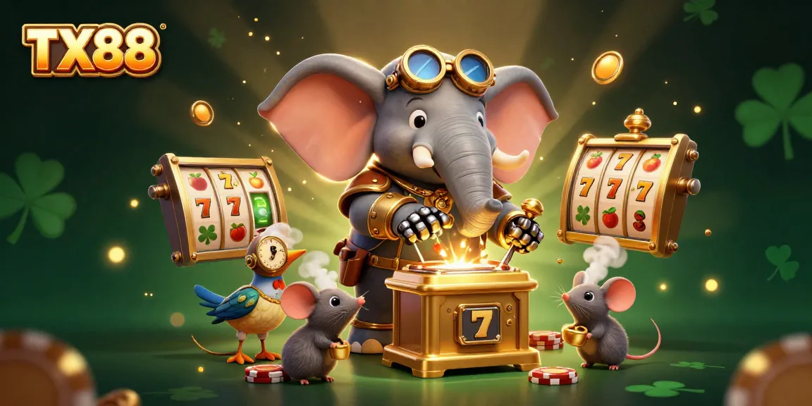 Engage with TX88's thrilling slots through a vibrant steampunk-themed illustration.