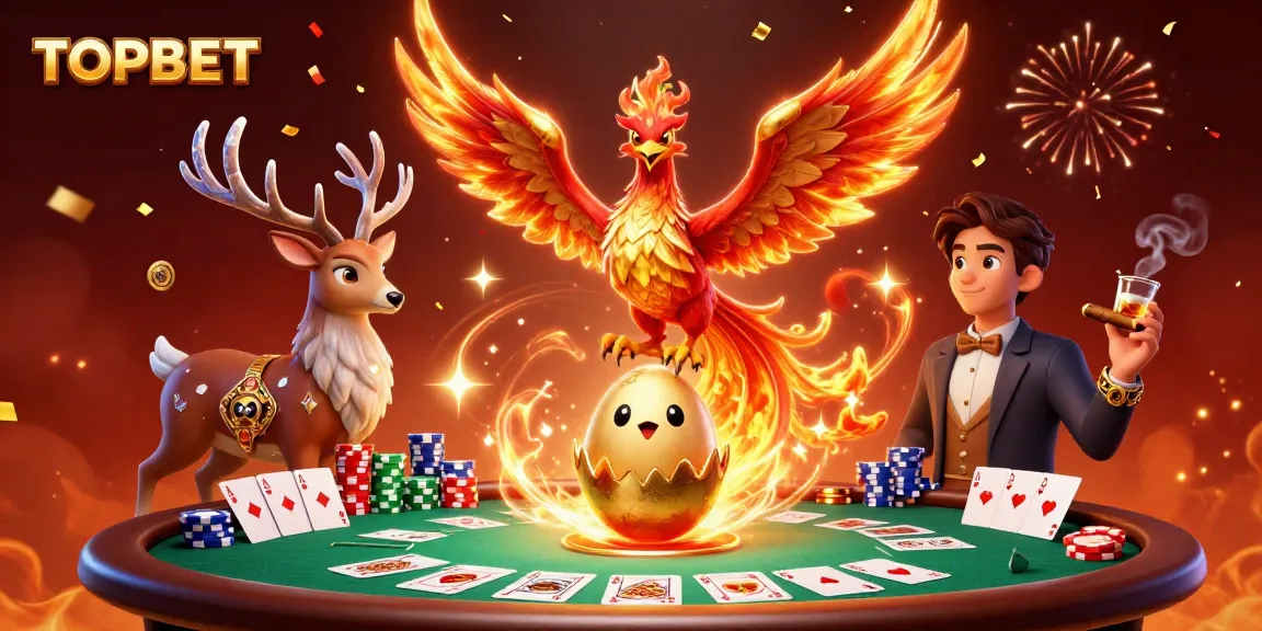 Experience TOPBET gaming with a vibrant phoenix illustration bringing luck and fun to the table.