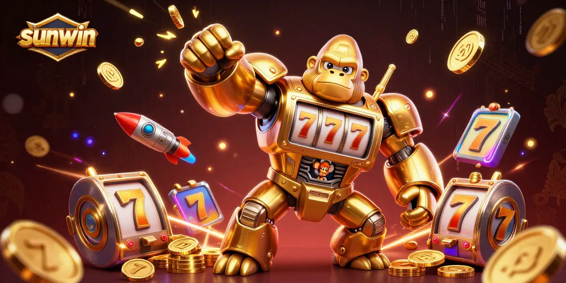Sunwin showcases exhilarating online gaming with a gold mech and dynamic slot elements.
