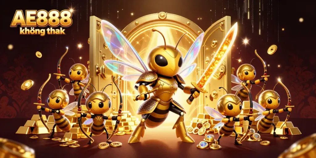 Experience the excitement of AE888 không chặn with a dynamic 3D casino illustration showcasing epic gameplay.