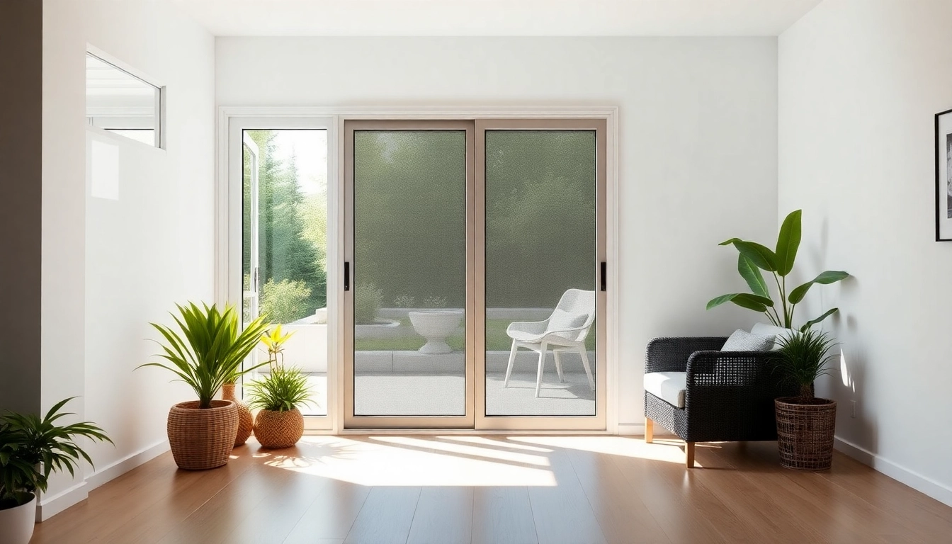 Installazione di una zanzariera porta finestra luminosa e moderna in un ambiente interno.