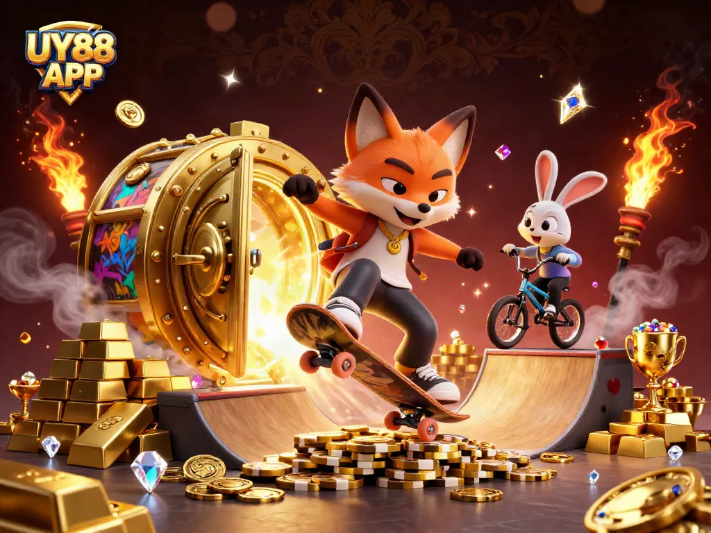 Experience thrilling gameplay with UY88 APP, featuring dynamic characters and rich casino elements.