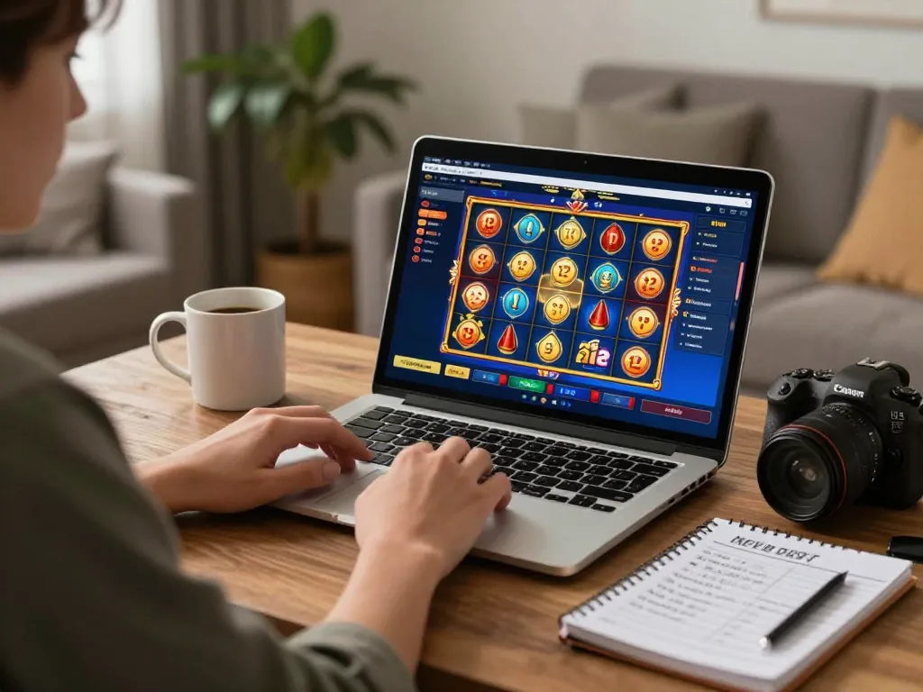 Rusuntogel player strategizing while enjoying online slot gaming experience at home.