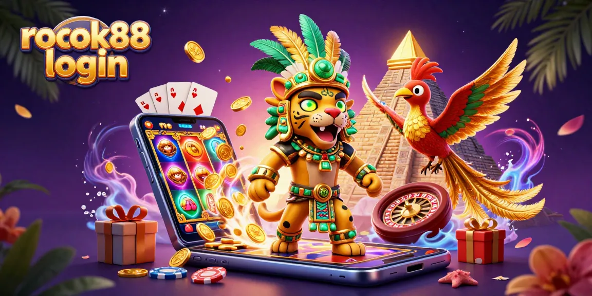 Engage in rokok88 login with vibrant slots and casino elements in an energetic digital scene.