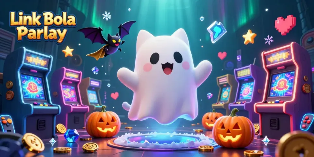 Engage with exciting Link Bola Parlay opportunities in a vibrant haunted casino scene.