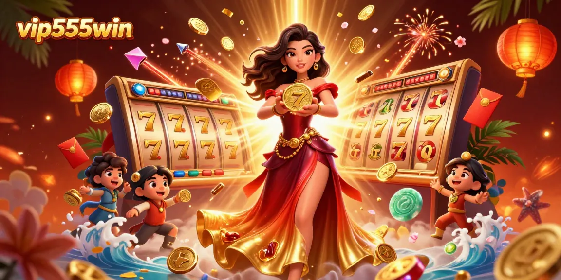 Experience excitement at vip555win as luck bursts from a golden coin amid dynamic slot gameplay elements.