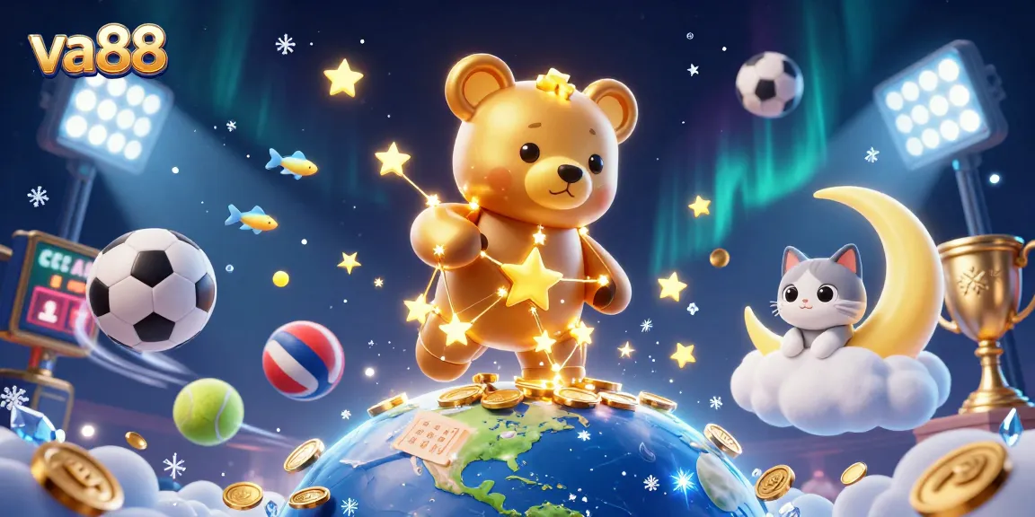 Engage with va88, where a constellation bear gathers coins in a vibrant casino scene filled with energy.