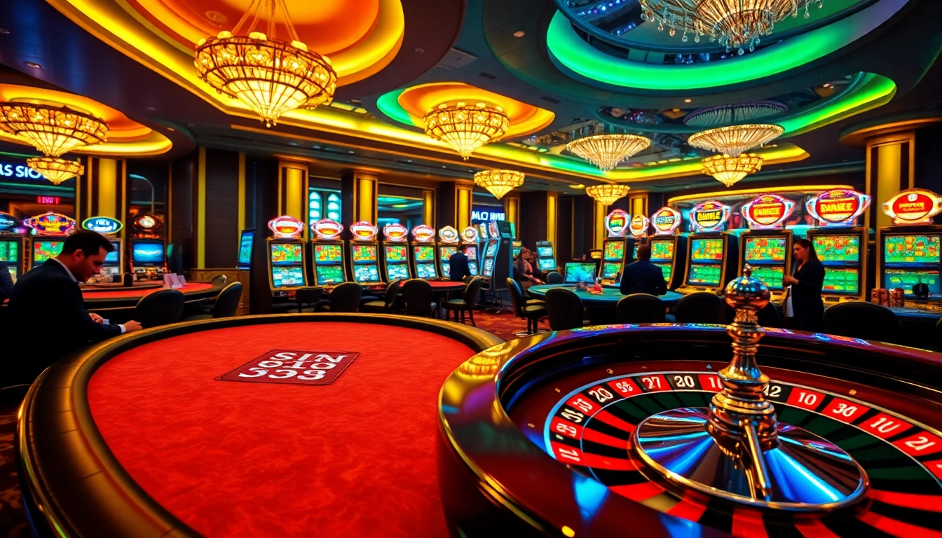 SIN88's vibrant casino scene showcasing players at a poker table, roulette wheel, and slot machines.
