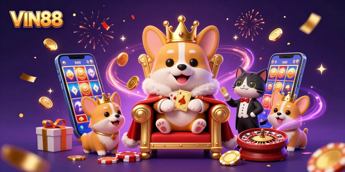Experience thrilling gaming action at VIN88 with vibrant characters and dynamic casino elements.