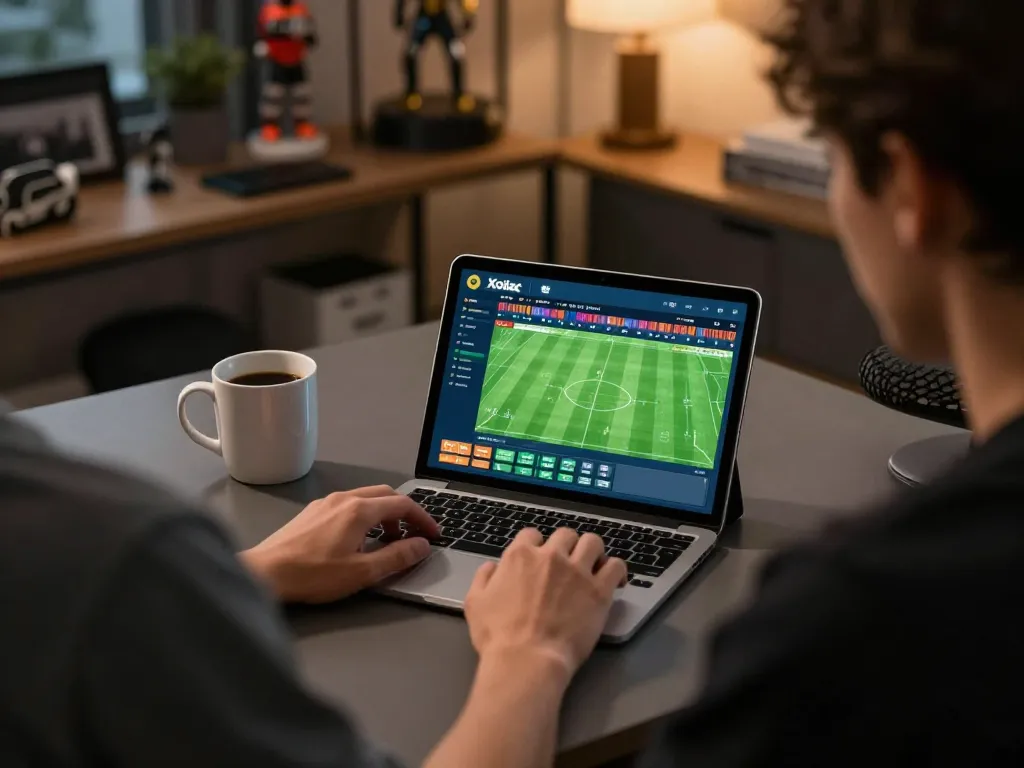 Xoilac online sports betting interface displayed on tablet during a home gaming session