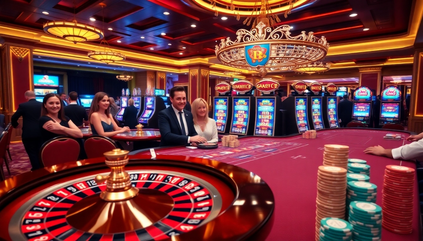 Exciting gameplay with free credit live22 at a luxurious casino, featuring roulette and slots.