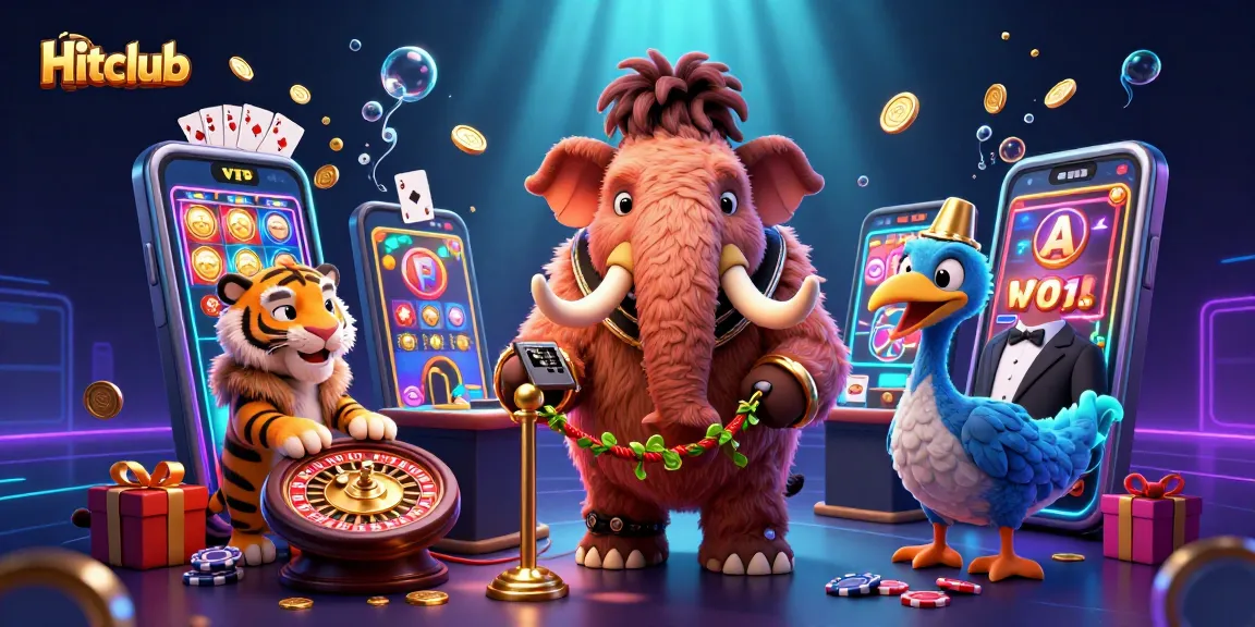 Experience thrilling games with Hitclub's vibrant casino scene featuring unique characters and dynamic elements.