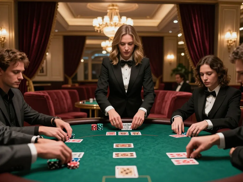 DA88 poker game in an upscale casino lounge with players and dealer engaged.
