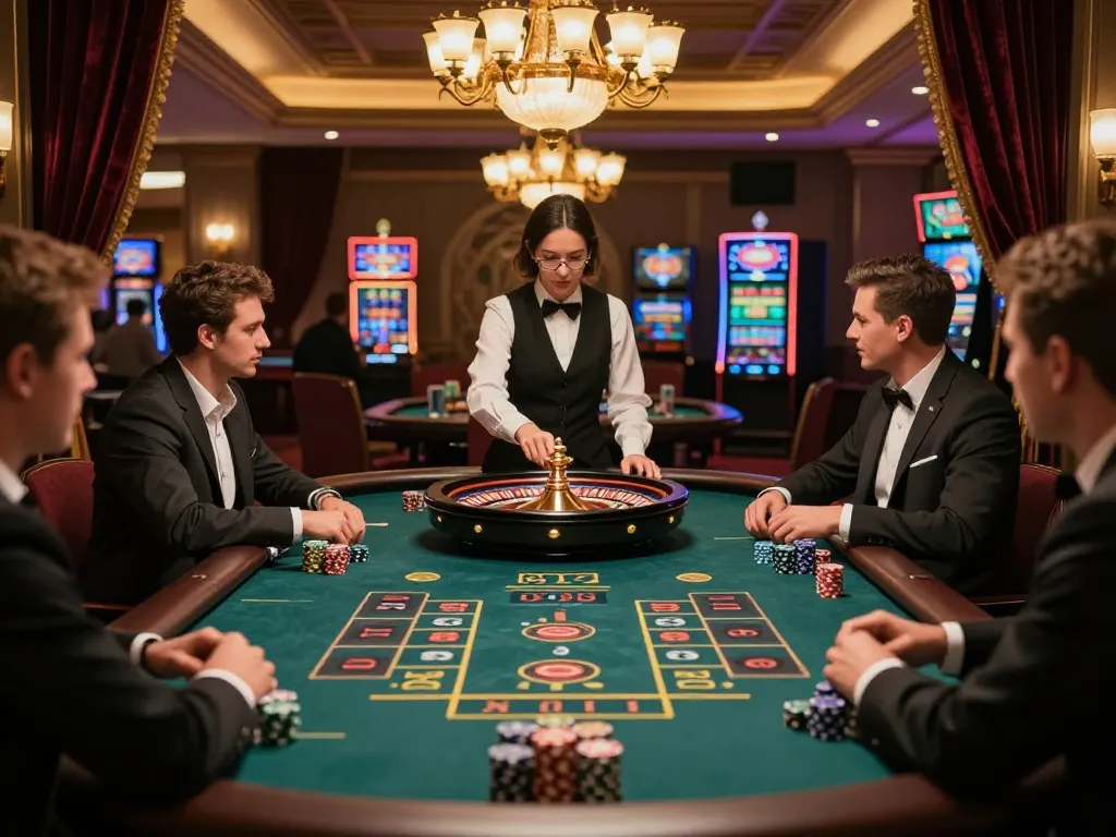 Players eagerly placing bets at a roulette table in a luxurious casino scene for net88 gaming excitement.