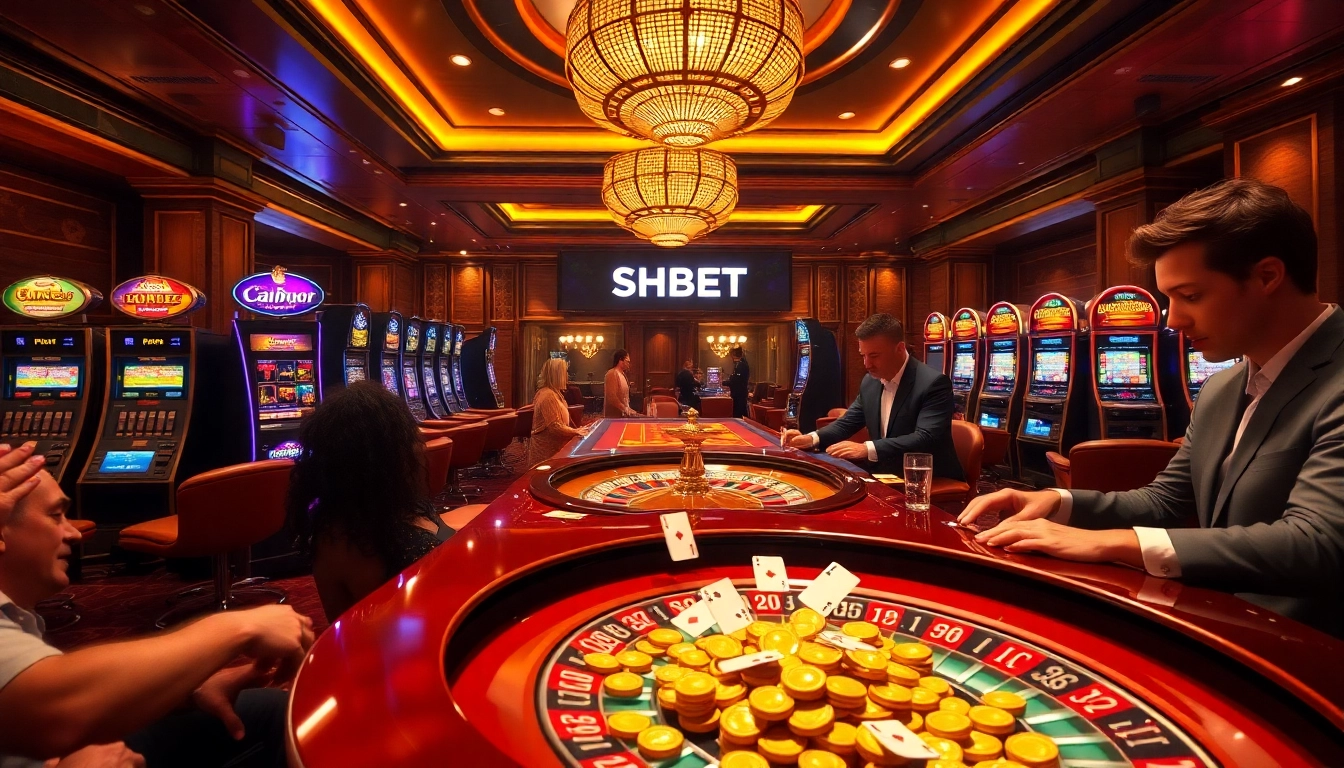 Players enjoying thrilling games at SHBET's vibrant casino atmosphere.