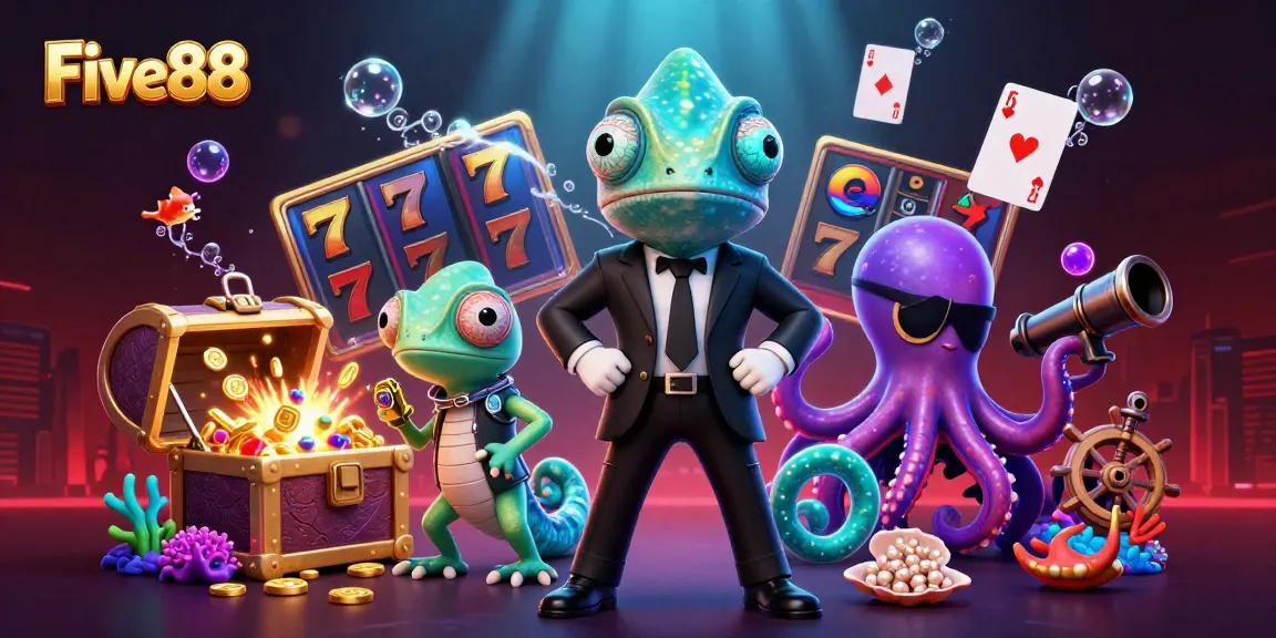 Experience exciting gaming options at Five88 with 3D characters and vibrant casino elements.