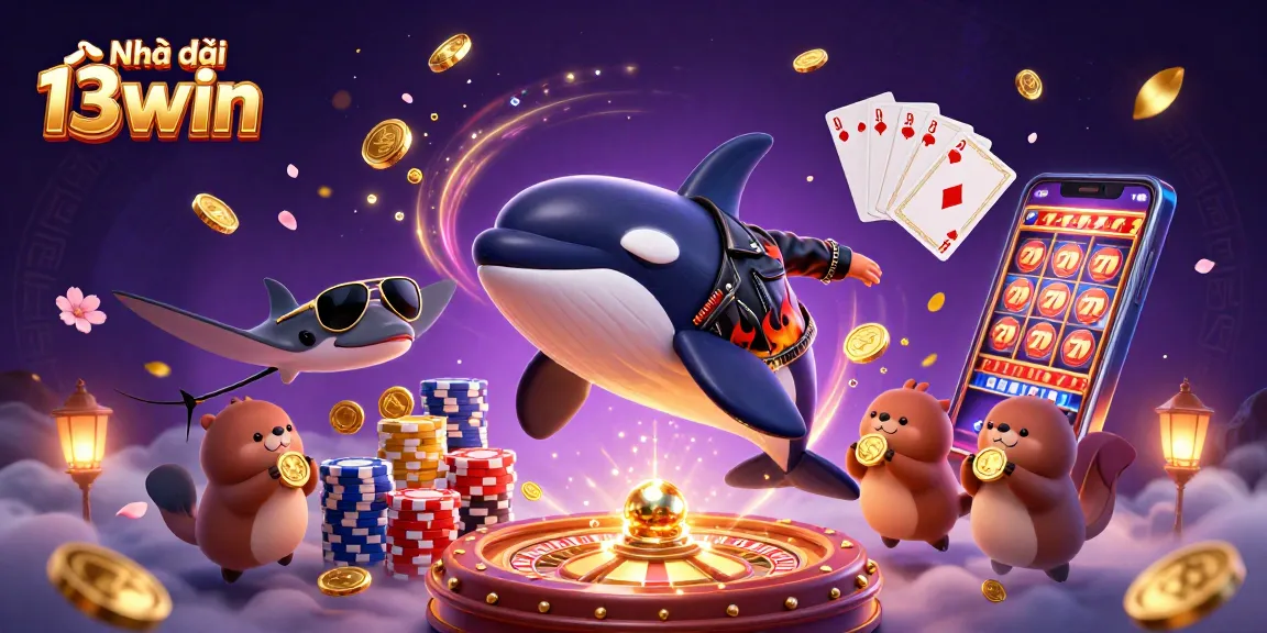 Experience the thrill at Nhà cái 13win with vibrant characters celebrating wins at the casino.