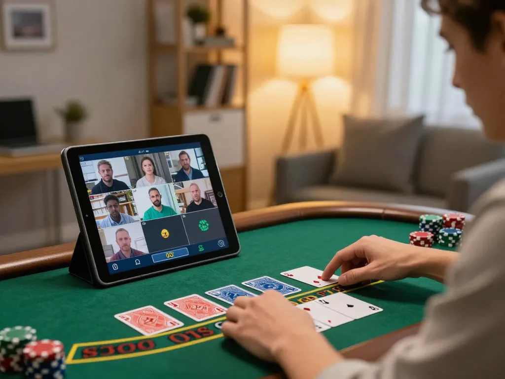Player placing a strategic bet in a fabet live dealer blackjack game, showcasing immersive online casino experience.