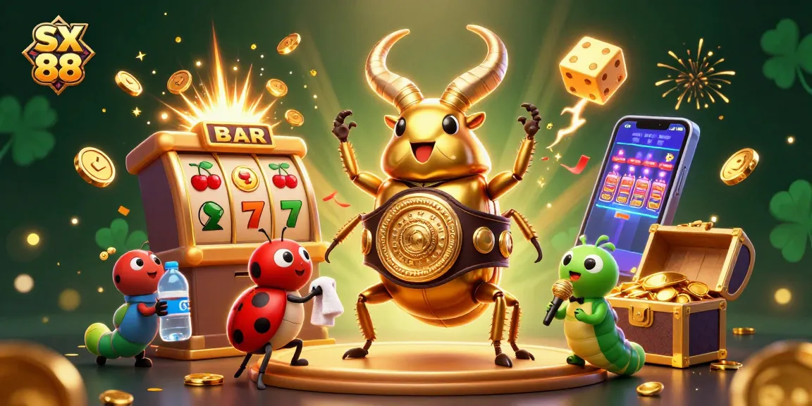 SX 88 captures excitement with gaming characters amidst vibrant casino elements and a thrilling jackpot scene.