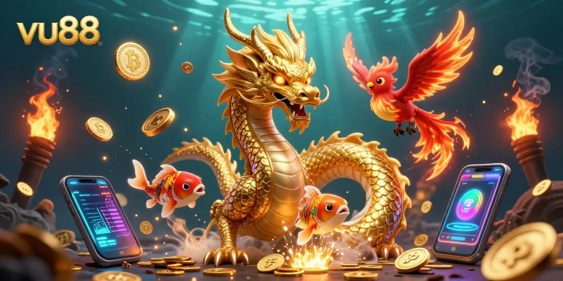 Experience exhilarating wins at vu88 with vibrant casino elements and dynamic characters in a rich illustration.
