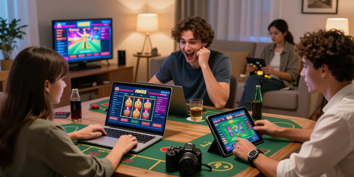 Players engaging with HM88 online gaming platform in a vibrant home setting.