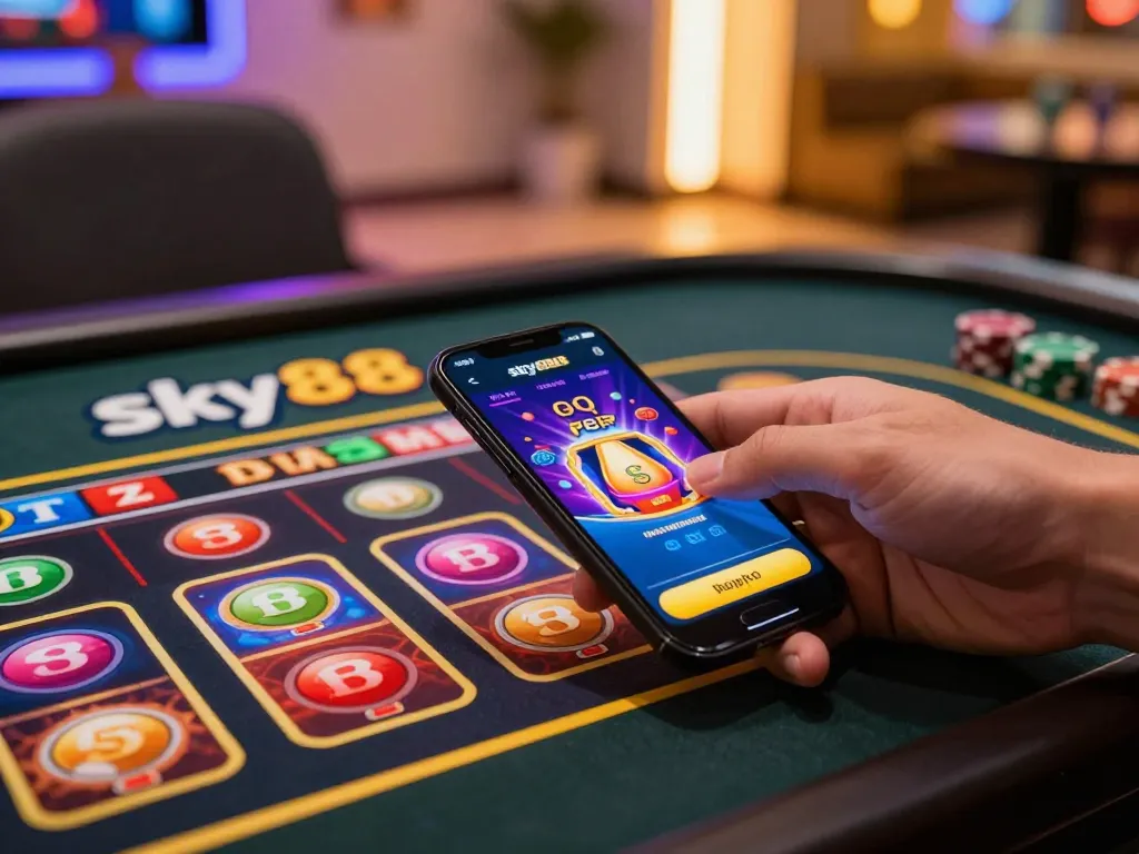Engaging user interaction on the sky88 mobile app during online betting.