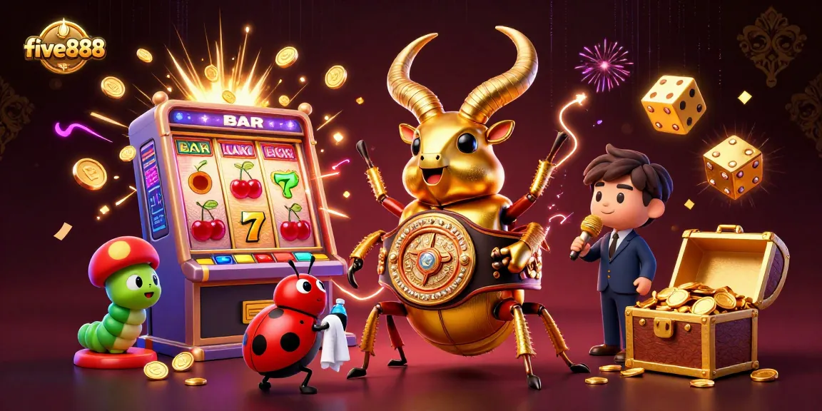 Experience an exciting jackpot moment with five888's vibrant gaming characters in action.