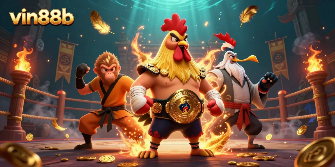 Experience thrilling action at vin88b with a Muay Thai rooster and a Shaolin monkey in an epic casino atmosphere.
