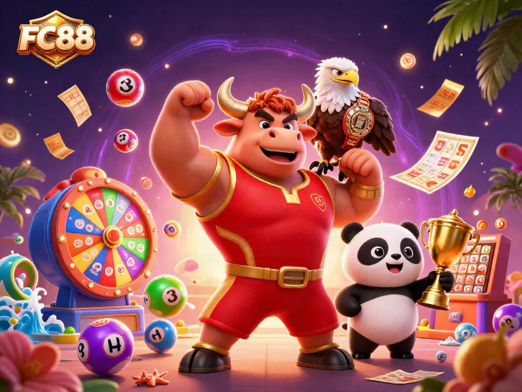 FC88 champions celebrate big wins in a vibrant casino environment with dynamic lottery elements.