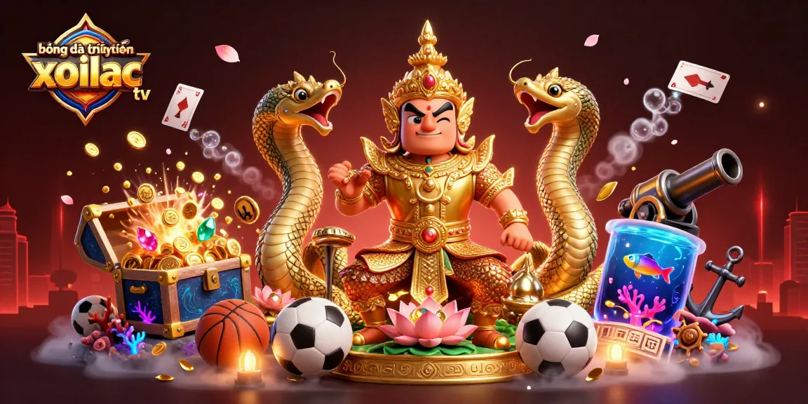 Experience bóng đá trực tuyến xoilac tv through a vibrant, dynamic casino-themed 3D illustration.